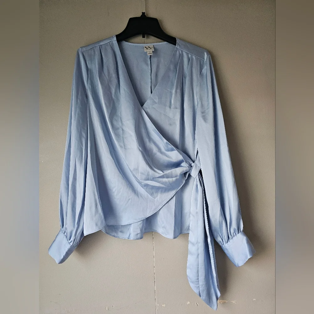 Worthington Soft Blue Wrap Blouse - Picture 2 of 16